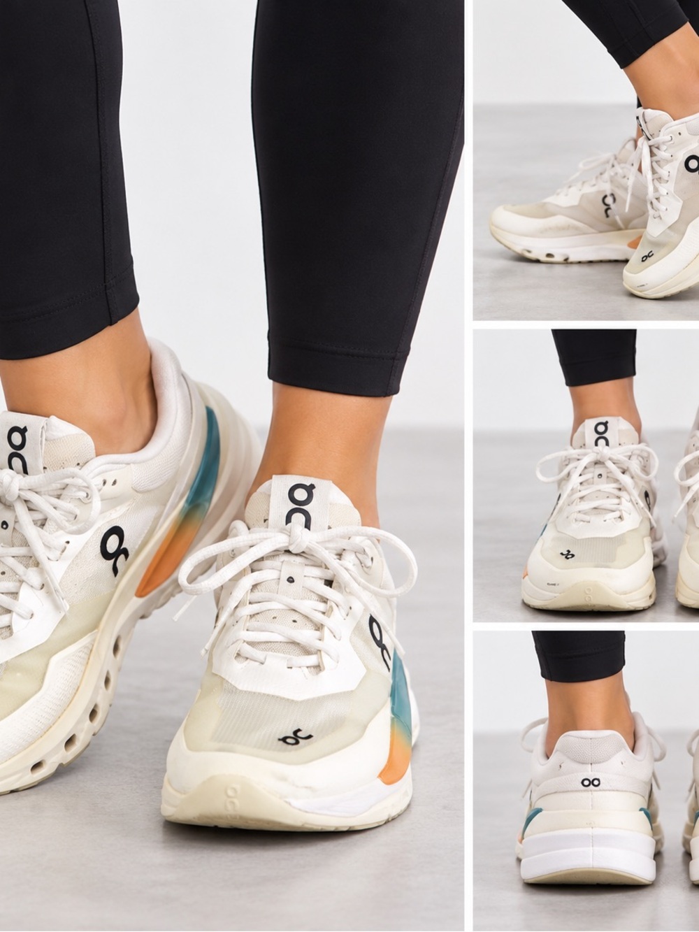 On Running The Roger’s Women's Off-White Sneakers with Teal & Orange Accents
